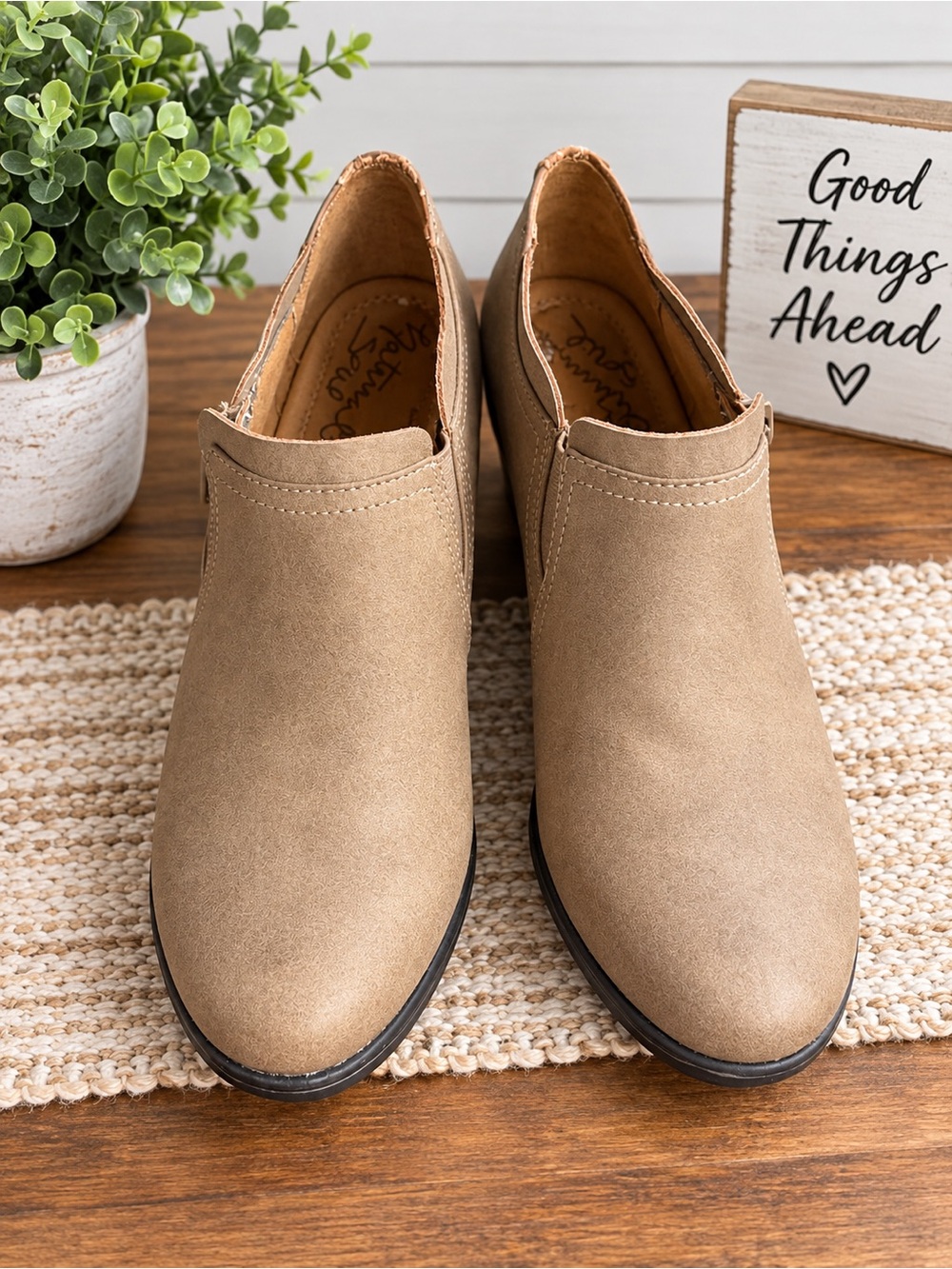 Natural Soul Taupe Slip-On Ankle Booties